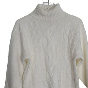 Alfani Wool Sweater‎ XL Turtleneck Ivory Cable Knit Classic Pullover Old Money